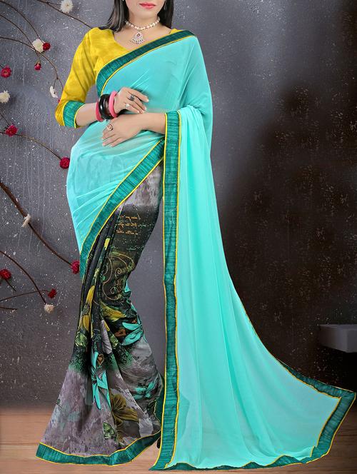 sky blue georgette half and half saree - 15235438 - Very Small Image - 1