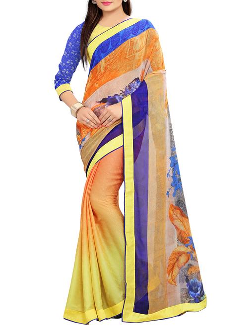orange georgette printed saree with blouse - 15235453 - Very Small Image - 1