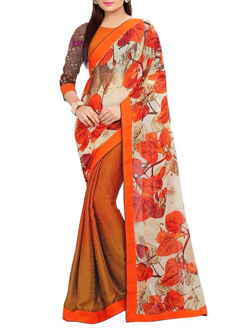 orange georgette half and half saree - 15235456 - Very Small Image - 1