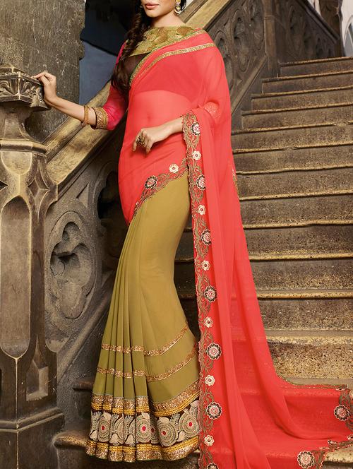 lace work half and half saree - 15235494 - Very Small Image - 1