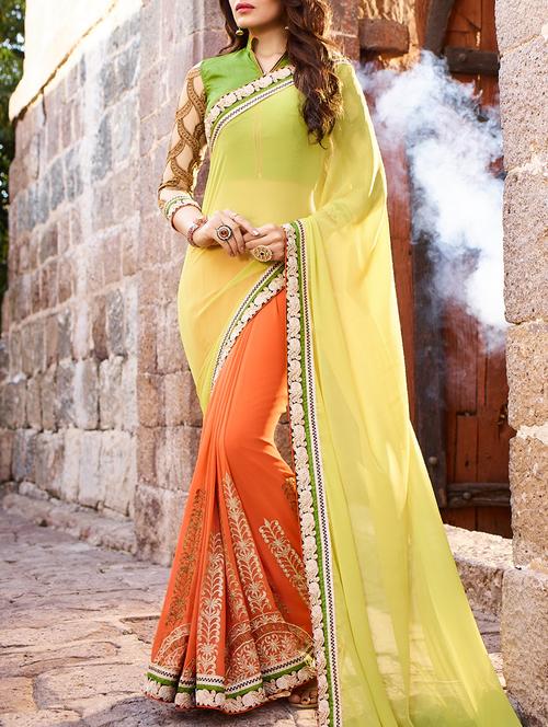 embroidered half and half saree - 15235503 - Very Small Image - 1