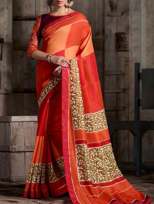 orange cotton printed saree - 15235525 - Very Small Image - 1