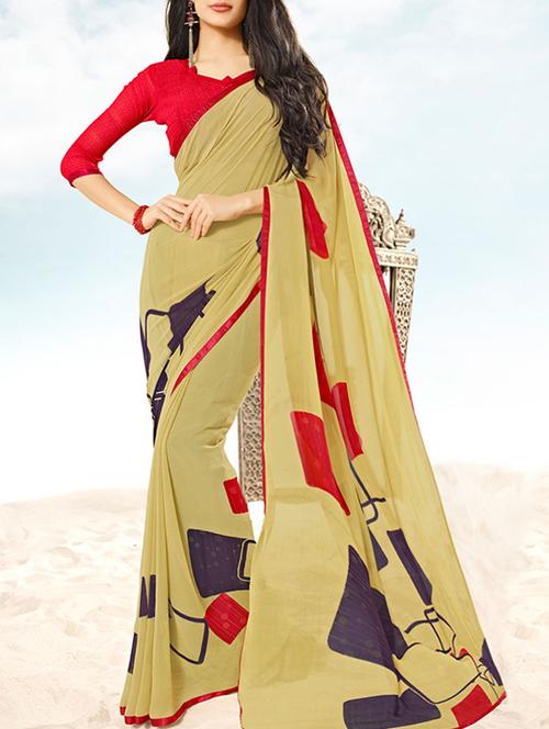yellow georgette printed saree with blouse - 15235546 - Very Small Image - 1