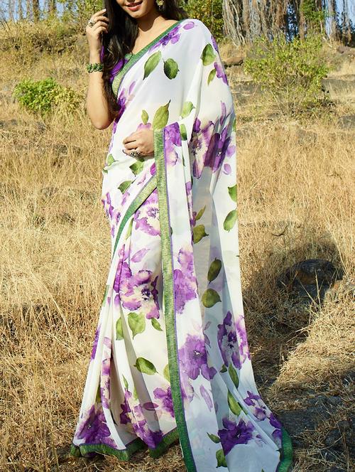 floral printed saree with blouse - 15235582 - Very Small Image - 1