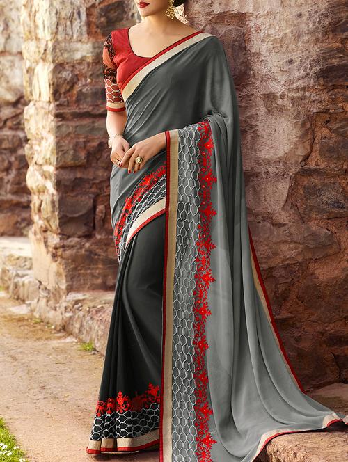 lace with bordered saree with blouse - 15235604 - Very Small Image - 1