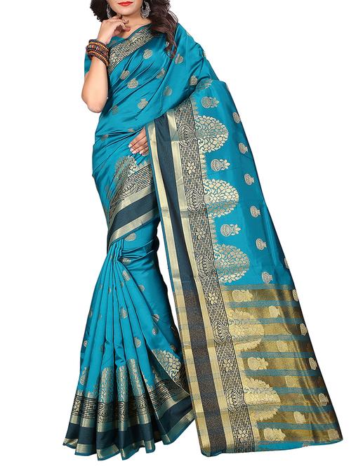 sky blue art silk banarasi saree with blouse - 15235871 - Very Small Image - 1