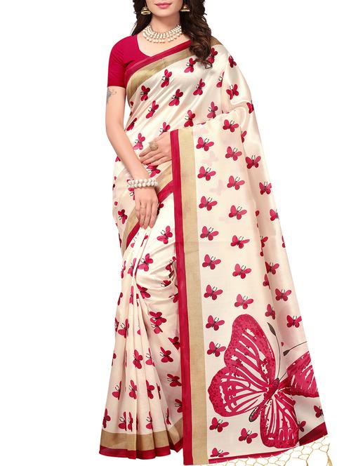 cream art silk printed saree with blouse - 15235882 - Very Small Image - 1