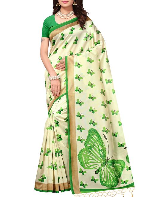 cream art silk printed saree with blouse - 15235883 - Very Small Image - 1