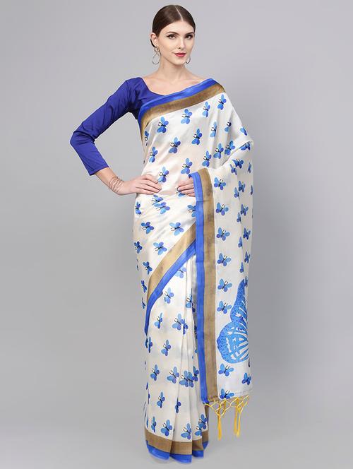 cream art silk printed saree with blouse - 15235884 - Very Small Image - 1