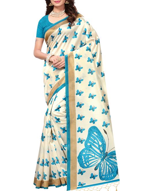 cream art silk printed saree with blouse - 15235885 - Very Small Image - 1
