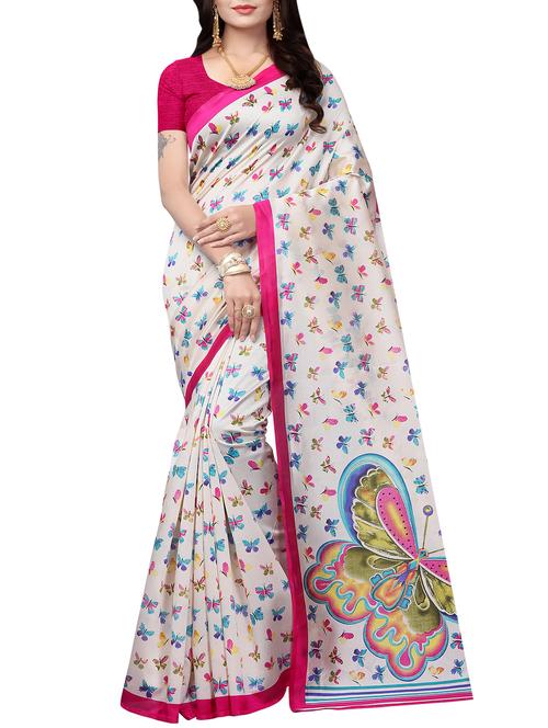 cream art silk printed saree with blouse - 15235898 - Very Small Image - 1