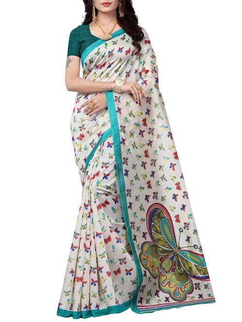 cream art silk printed saree with blouse - 15235899 - Very Small Image - 1
