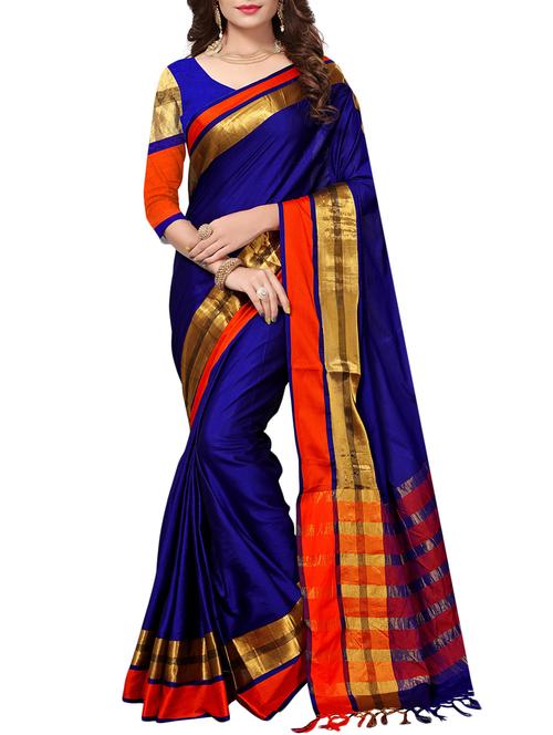 blue cotton silk maheshwari saree with blouse - 15235949 - Very Small Image - 1