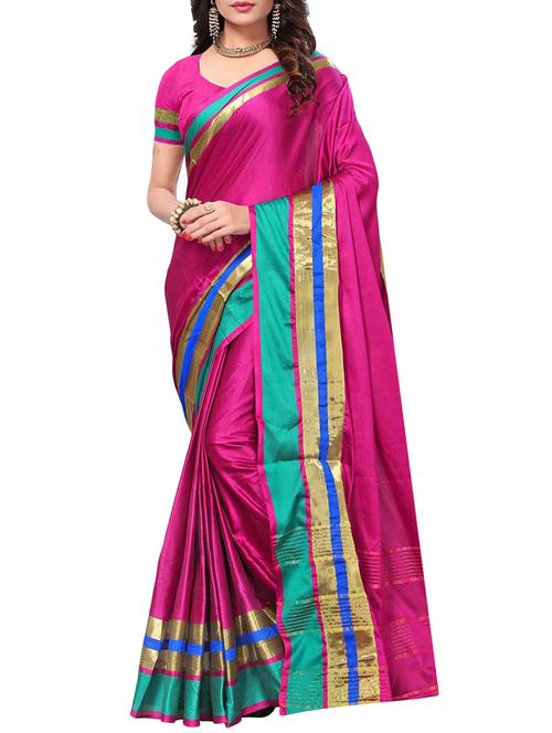 pink cotton silk bordered saree with blouse - 15235955 - Very Small Image - 1