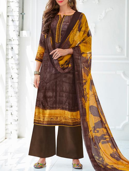 bfrown cotton blend unstitched palzzoo suit - 15236012 - Very Small Image - 1