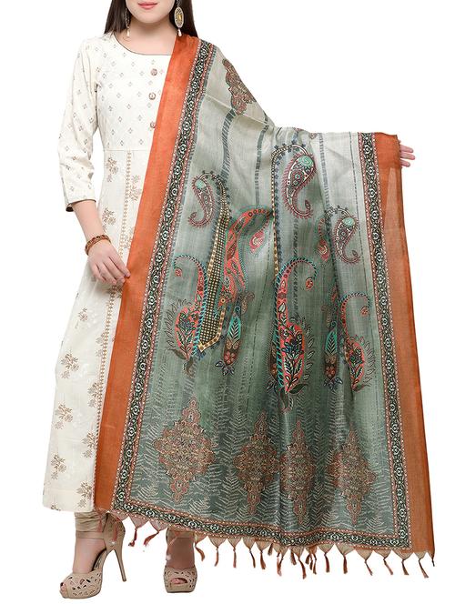olive khadi dupatta - 15236097 - Very Small Image - 1