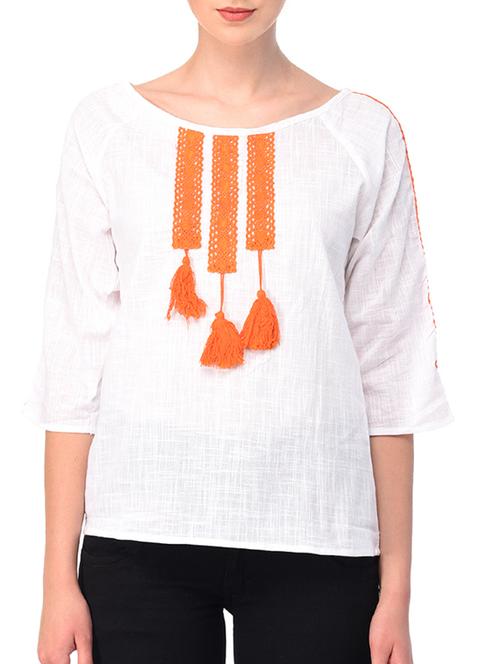 lace trim detail tasseled top - 15237018 - Very Small Image - 1
