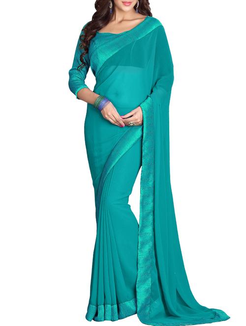 turquoise georgette bordered saree with blouse - 15237027 - Very Small Image - 1