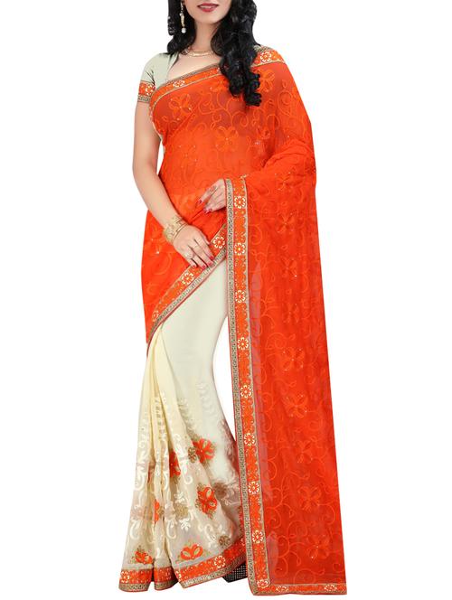 orange georgette half and half saree - 15237073 - Very Small Image - 1