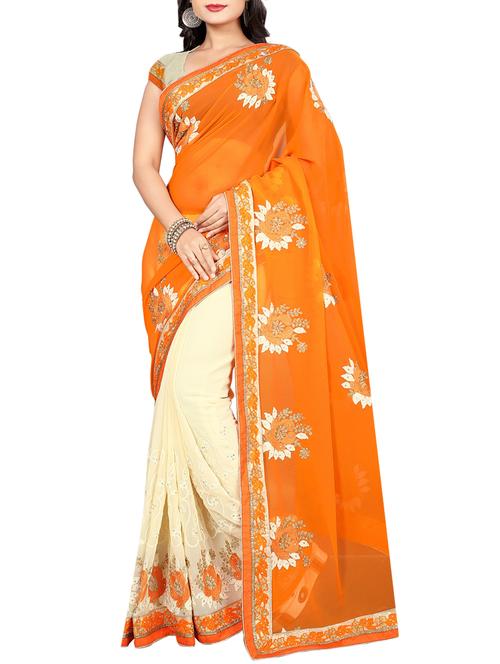 orange georgette half and half saree - 15237077 - Very Small Image - 1