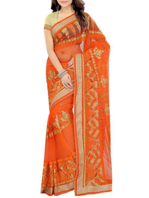 orange tissuenet embroidered saree - 15237081 - Very Small Image - 1