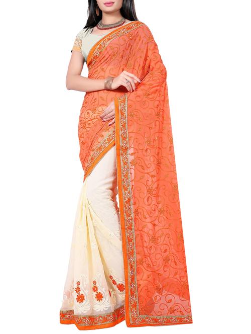 orange georgette half and half saree - 15237103 - Very Small Image - 1