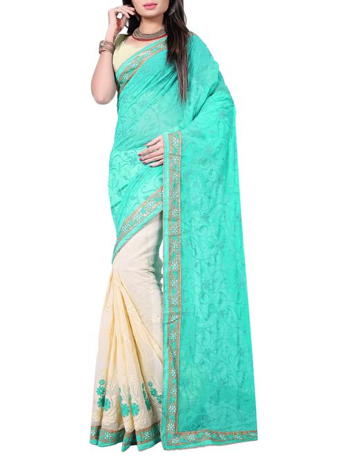 turquoise georgette half and half saree - 15237108 - Very Small Image - 1