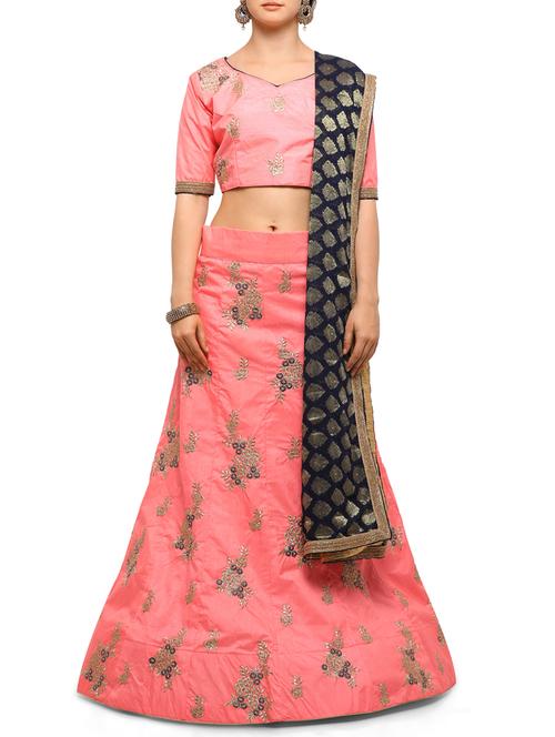 pink silk aline lehenga - 15237864 - Very Small Image - 1