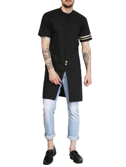 black cotton long kurta - 15238963 - Very Small Image - 1