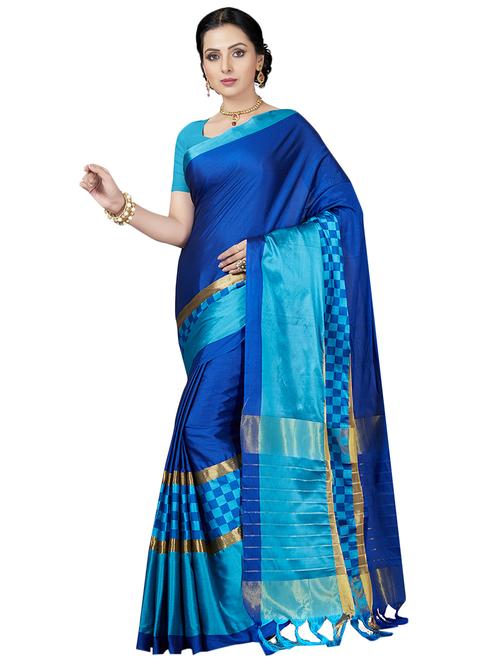 blue silk blend bordered saree with blouse - 15240357 - Very Small Image - 1