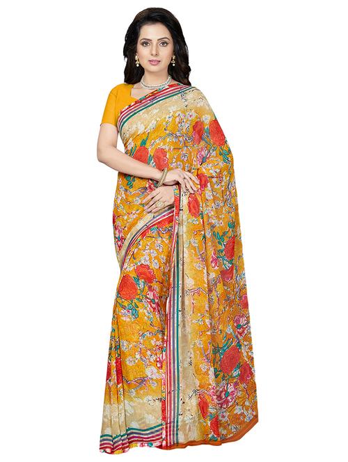 orange georgette printed saree - 15240395 - Very Small Image - 1