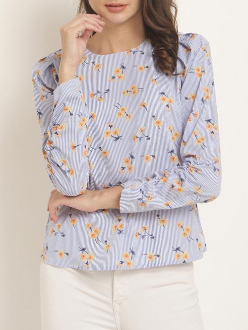 keyhole back striped floral top - 15240595 - Very Small Image - 1