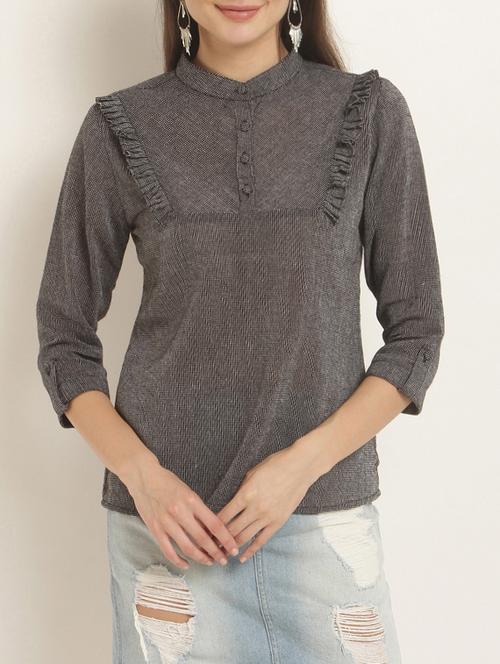 frill detail henley neck top - 15240610 - Very Small Image - 1
