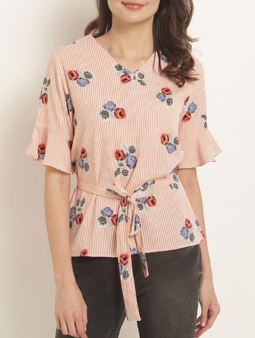 floral striped belted high low top - 15240617 - Very Small Image - 1