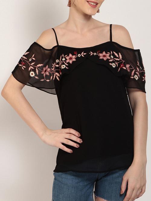 embroidered cold shoulder top - 15240647 - Very Small Image - 1