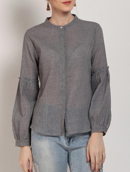 lantern sleeve button up top - 15240657 - Very Small Image - 1