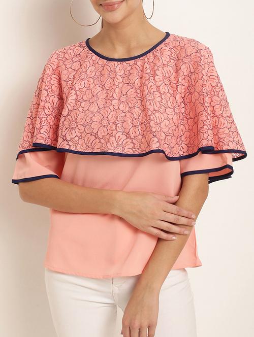 floral mesh cape layered top - 15240670 - Very Small Image - 1