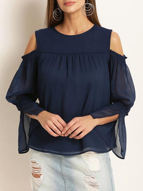 cold shoulder slit sleeved top - 15240680 - Very Small Image - 1