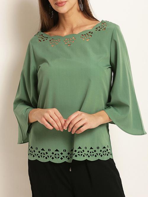 cut work scallop neckline top - 15240685 - Very Small Image - 1