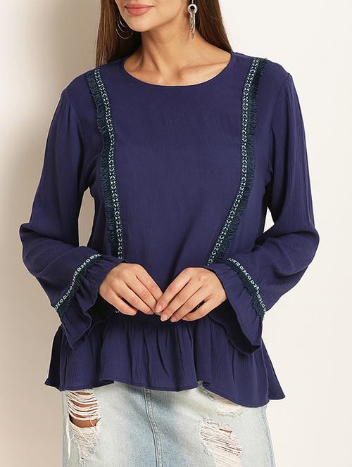 frill detail bell sleeved top - 15240698 - Very Small Image - 1