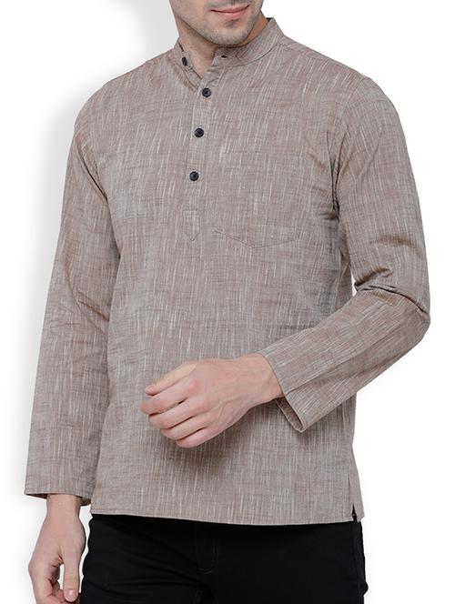 beige cotton short kurta - 15240849 - Very Small Image - 1
