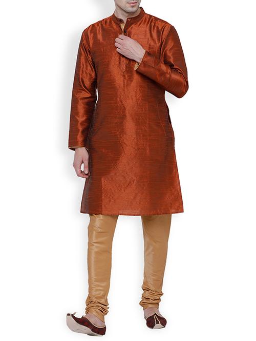 brown silk blend long kurta - 15240866 - Very Small Image - 1