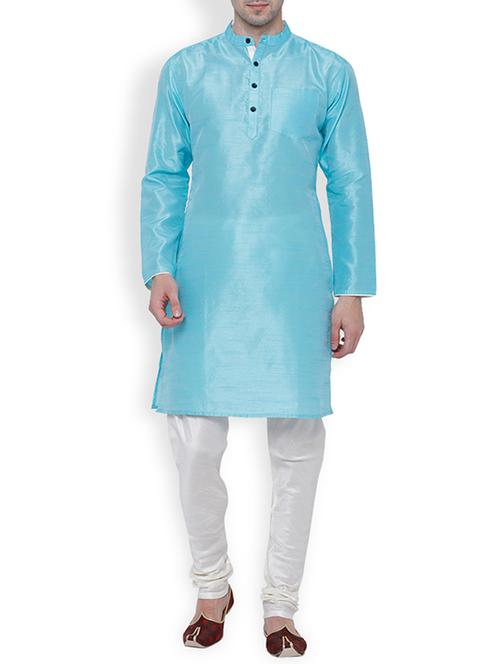 blue silk bend kurta pajama set - 15240870 - Very Small Image - 1