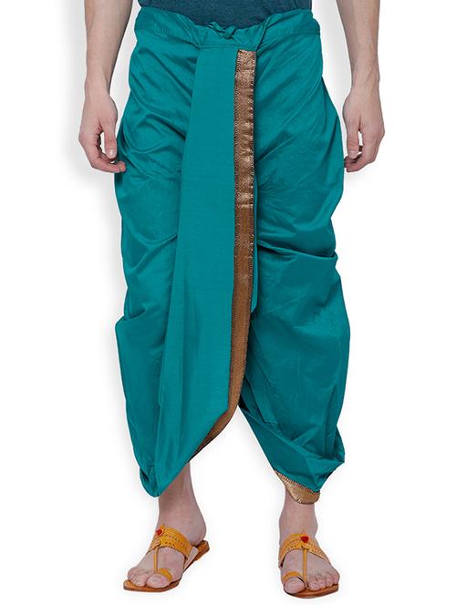 blue silk blend dhoti - 15241363 - Very Small Image - 1