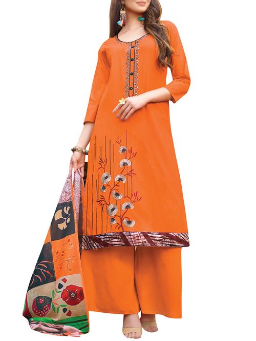 orange embroidered semi-stitched palazzo suit - 15242173 - Very Small Image - 1