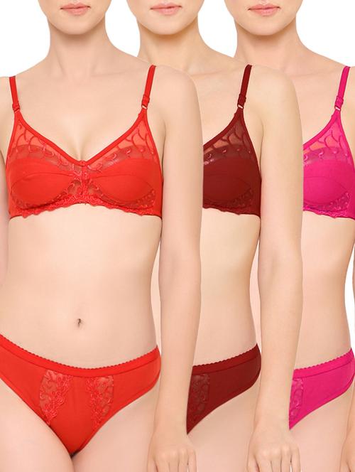 set of 3 multicolored solid bra and panty sets - 15242184 - Very Small Image - 1