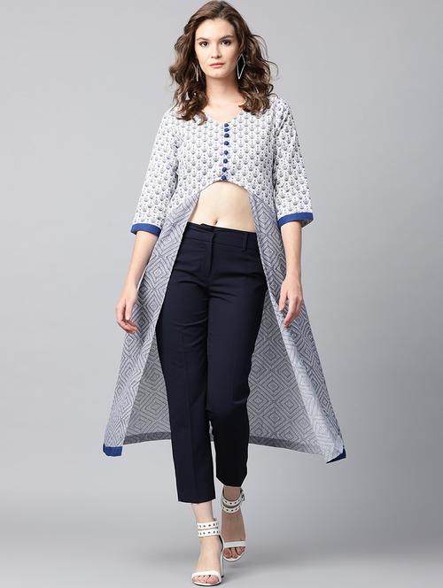 white cotton asymmetric kurta - 15242548 - Very Small Image - 1