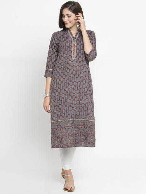 embroidered printed kurta with pant set - 15242733 - Very Small Image - 1