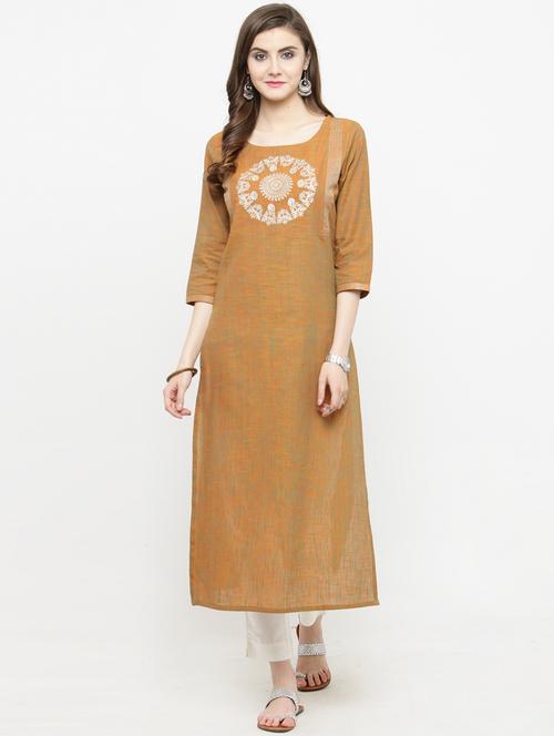 embroidered melange kurta - 15242760 - Very Small Image - 1