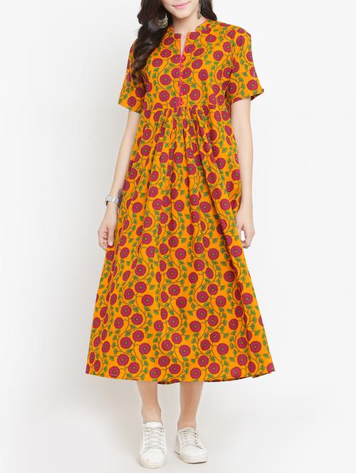 yellow floral cotton a-line dress - 15242762 - Very Small Image - 1